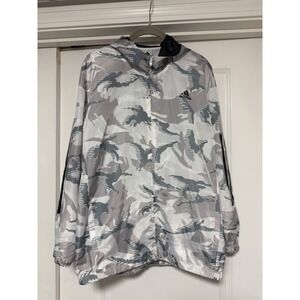 Adidas Boys' Camo Ripstop Wind Jacket, white, gray, black camouflage, XL (14/16)